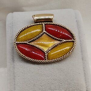 Signed MONET Gold tone metal Geometric Pendant Charm Vintage Jewelry